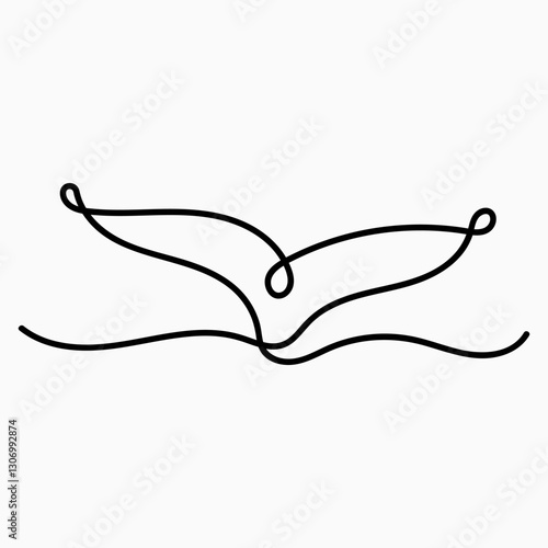 One continuous line drawing of giant tail whale for water aquatic park logo identity. Big ocean mammal animal mascot concept for environment organization. Single line draw design vector illustration