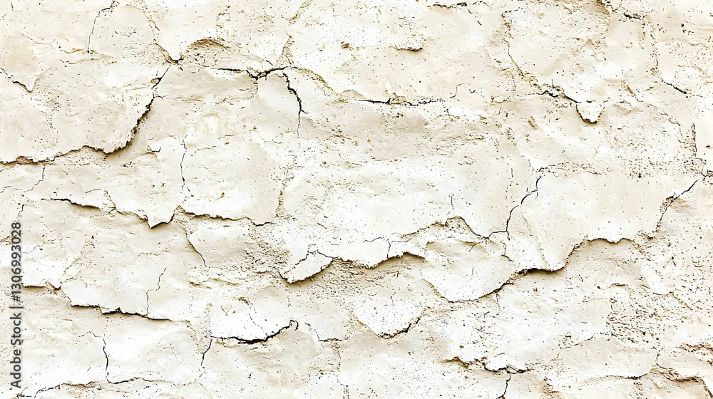 Fototapeta premium Cracked beige stucco wall texture background; outdoor, weathered surface, design element