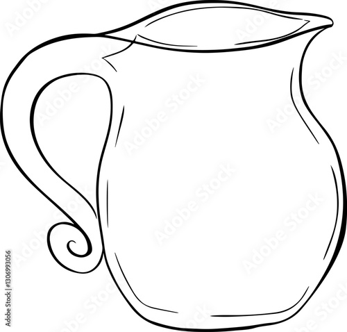 Transparent jug for lemonade or milk drinks graphic line ink illustration. Vector isolated Glass jug in outline style on white background