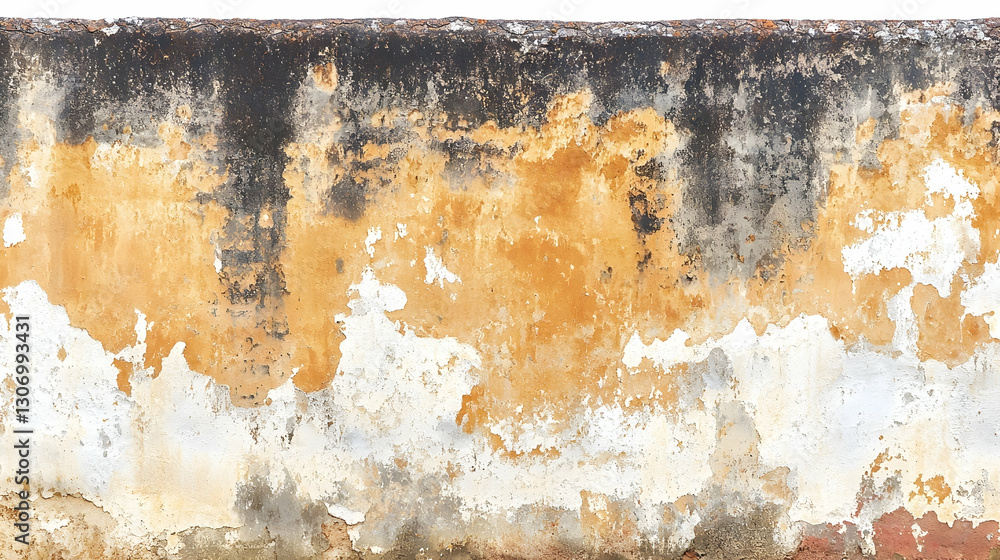 Obraz premium Weathered Ochre Wall Texture, Exterior, Decaying Plaster, Background, Design