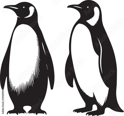 penguin vector illustration, penguin silhouette vector, penguin silhouette vector black and white full body