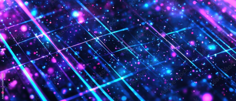 Fototapeta premium Abstract neon light trails with glowing particles on dark background Concept of futuristic technology, data stream, and digital network