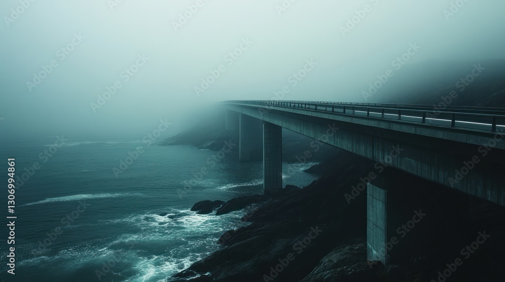 Obraz premium Misty Coastal Bridge in Fog
