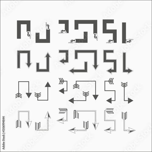 Arrow icon set. arrow. Arrows big black set icons. Modern simple arrows. cursor. different arrow signs. Black direction pointer. Arrow set. Vector illustration set