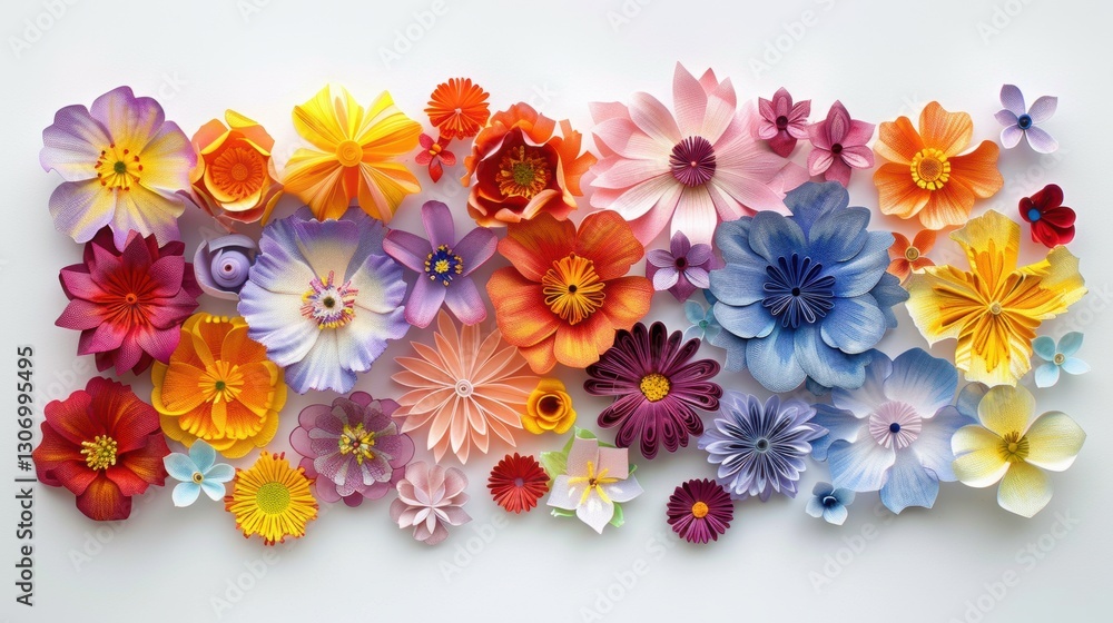A collection of vibrant flowers created using the intricate paper quilling technique. A collection of vibrant flowers created using the intricate paper quilling technique.