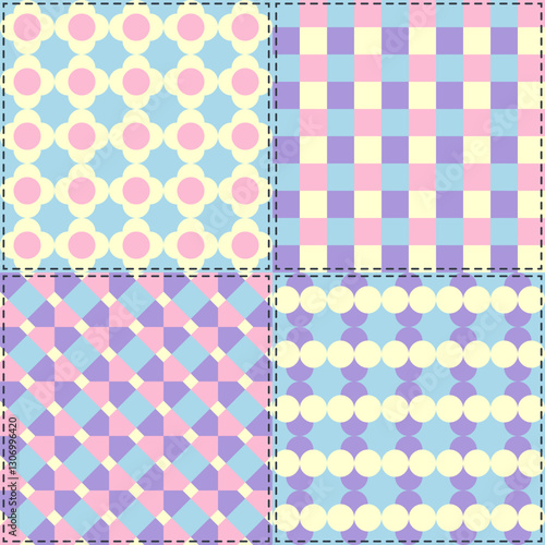 Creative patchwork background with different patterns- Vector. Pastel colors