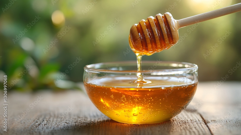 Mixing Honey in Glass Bowl with Spoon Mixing Honey in Glass Bowl with Spoon