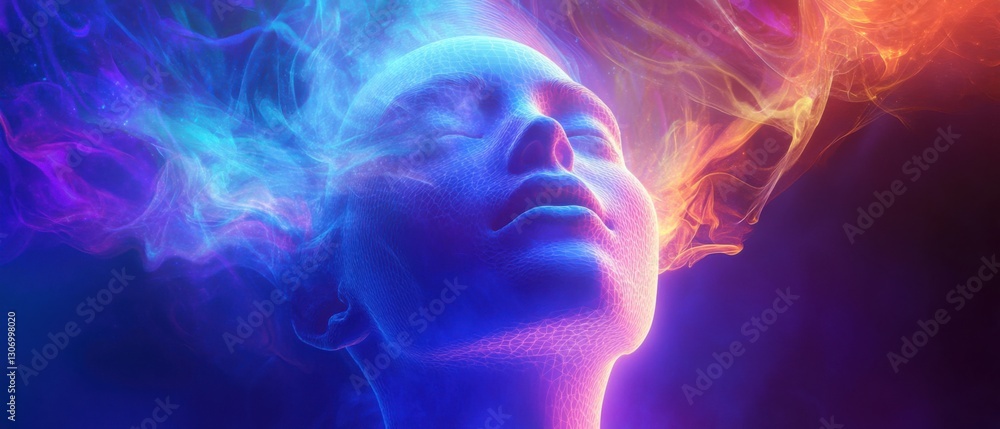 Serene woman with closed eyes in meditative pose with colorful energy flow, concept of mindfulness, spirituality, and inner peace Serene woman with closed eyes in meditative pose with colorful energy flow, concept of mindfulness, spirituality, and inner peace