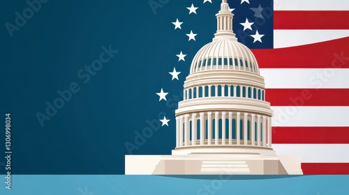 Pixel Art US Capitol Building with American Flag
