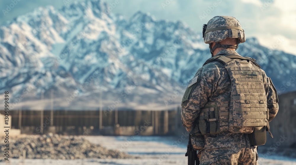 A soldier standing guard in front of a military base, vigilant and strong, ultra-detailed, 4k A soldier standing guard in front of a military base, vigilant and strong, ultra-detailed, 4k