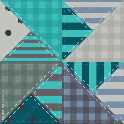 Creative patchwork background with different patterns- Vector. Turquoise, blue and gray colors