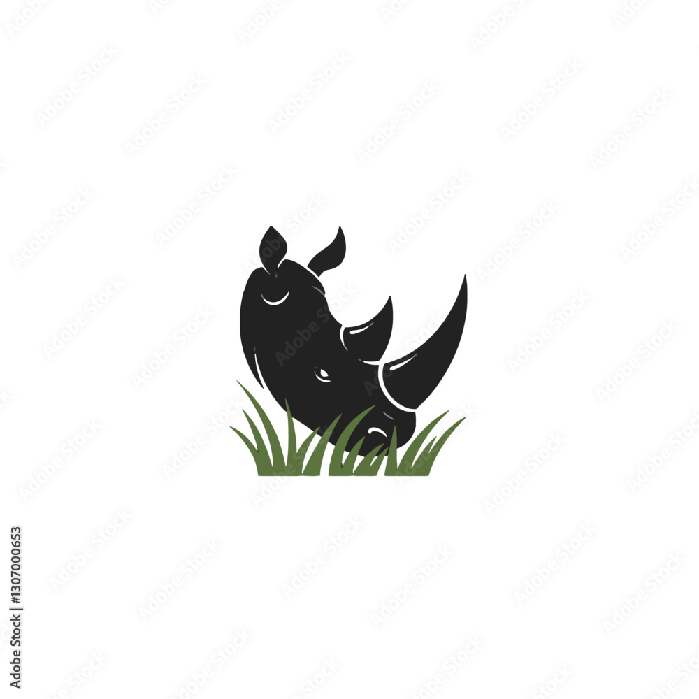 Rhino Head in Grass Illustration Rhino Head in Grass Illustration