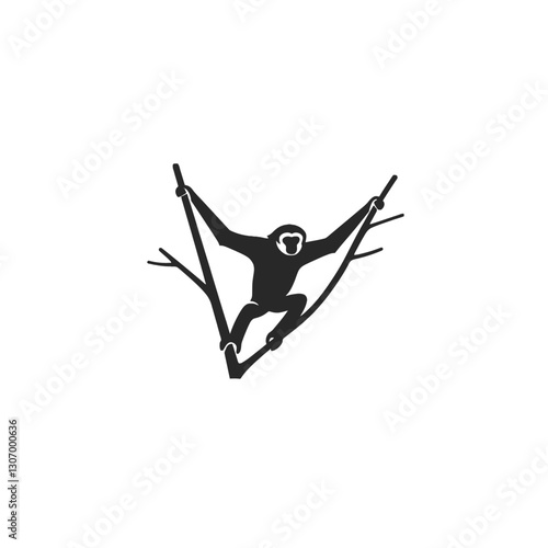 Gibbon Hanging from Branches