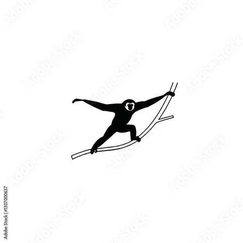 Gibbon Swinging on Branch