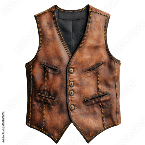 Vintage leather vest display fashion studio product photography studio environment close-up view style and craftsmanship