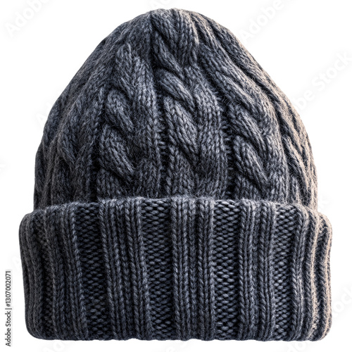 Cozy winter fashion accessory knitted beanie urban setting product image warm environment close-up view style concept