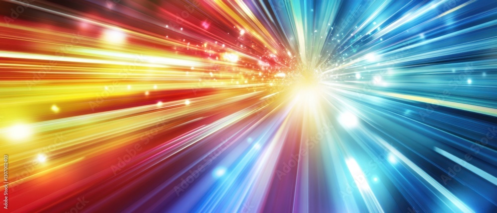 Fototapeta premium Abstract colorful light speed background with radial motion blur effect, representing high speed data transfer and futuristic technology