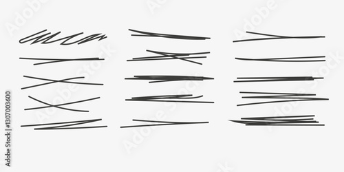 PrintScribble with a black marker. Set of nine doodle style various scribbles. Black hand drawn design elements on white background. Vector illustration	
