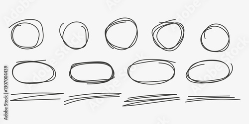 PrintScribble with a black marker. Set of nine doodle style various scribbles. Black hand drawn design elements on white background. Vector illustration	