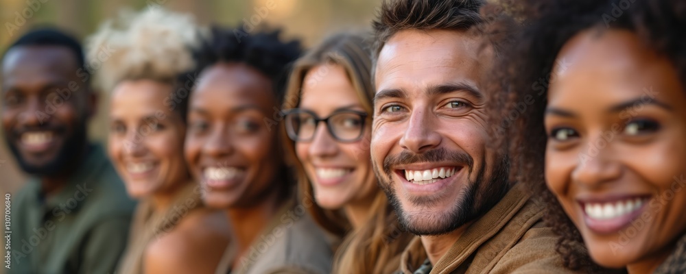 Diverse group of people smiling outdoors. Teamwork, unity concept. Multiethnic men, women in casual clothes look happy, friendly. Connection, togetherness. Positive team represents multiracial Diverse group of people smiling outdoors. Teamwork, unity concept. Multiethnic men, women in casual clothes look happy, friendly. Connection, togetherness. Positive team represents multiracial