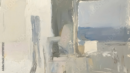 Coastal Scene Abstract Painting, Studio View, Ocean Background, Art Print