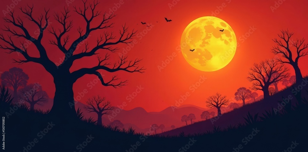 Spooky, leafless tree silhouettes, perfect for Halloween or autumn designs , dead, ominous, dark Spooky, leafless tree silhouettes, perfect for Halloween or autumn designs , dead, ominous, dark