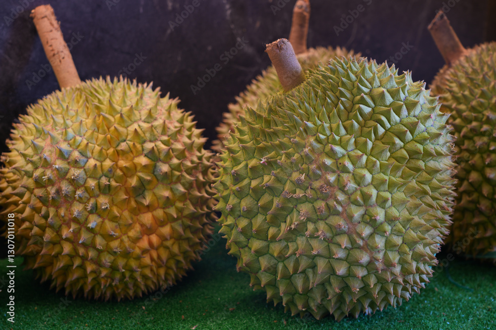 Spiky durian fruit at a market in Singapore