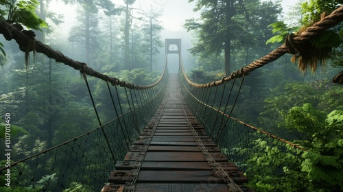 Misty Jungle Rope Bridge