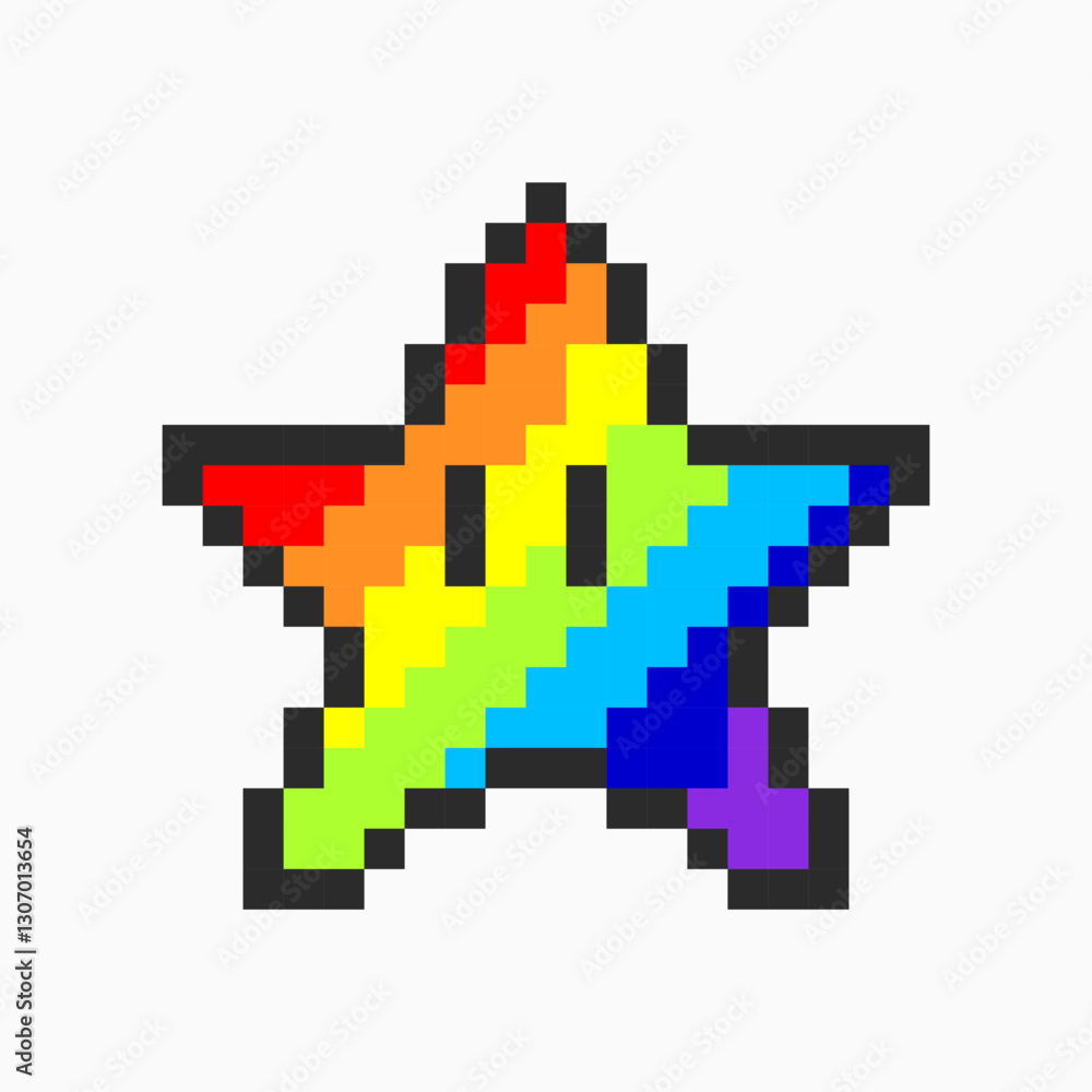 A pixel star icon in the colors of the rainbow. computer generated vector illustration isolated on white background A pixel star icon in the colors of the rainbow. computer generated vector illustration isolated on white background