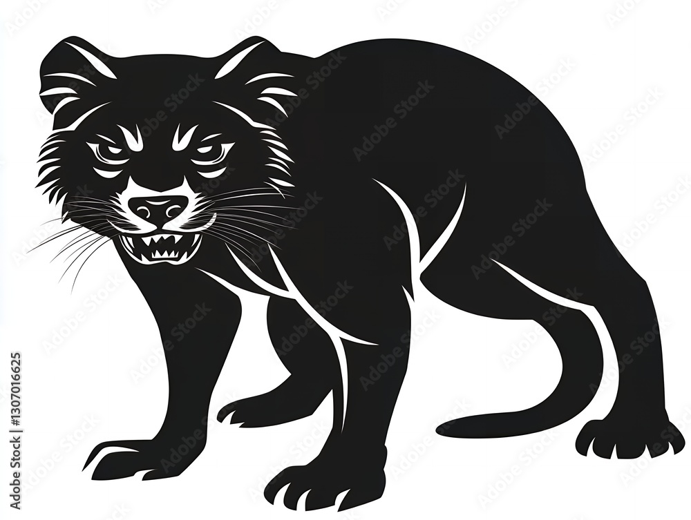 Naklejka premium Powerful Tasmanian Devil Silhouette Illustration Black and White Wild Animal Graphic