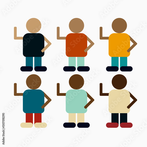 Set of diverse vector people. Men and women, young and old, different poses. Cute and simple modern flat cartoon style.