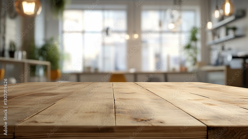 Wooden table in bright, modern kitchen Wooden table in bright, modern kitchen