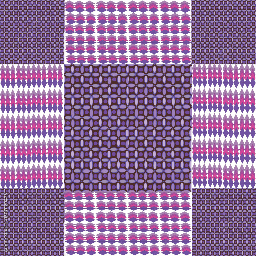 Fototapeta premium set of fabric, textile seamless pattern in pink and purple