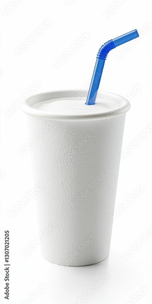 White Styrofoam Soda Fountain Drink Cup with Blue Straw for Cold Refreshment White Styrofoam Soda Fountain Drink Cup with Blue Straw for Cold Refreshment