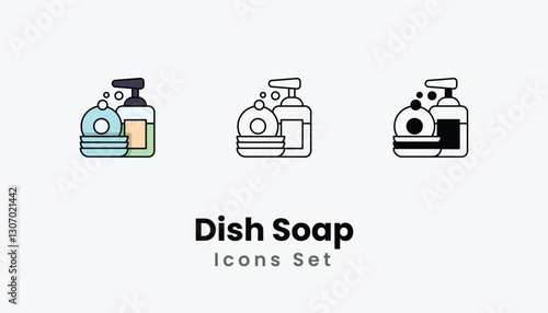 Dish Soap Icons thin line and glyph vector icon stock illustration
