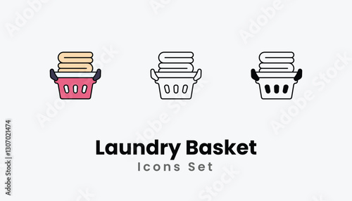 Laundry Basket Icons thin line and glyph vector icon stock illustration