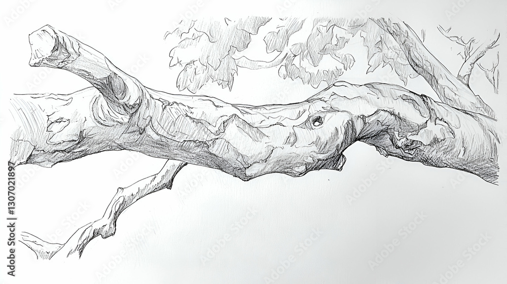 Pencil Sketch of a Twisted Tree Branch, Outdoor Setting, Detailed Texture, Nature Illustration Pencil Sketch of a Twisted Tree Branch, Outdoor Setting, Detailed Texture, Nature Illustration