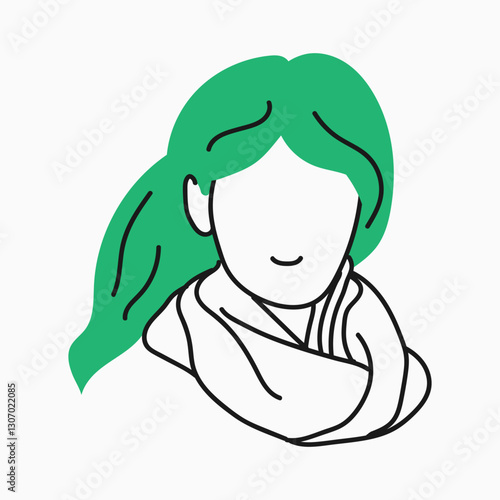 Simple flat illustration of a girl in a scarf. Autumn mood. Warm clothing. Illustration for informing. Stylish vector editable picture in minimalist style.