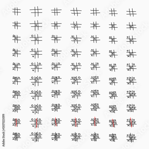 vector hand drawn noughts and crosses, tic-tac-toe competition, grungy brush illustration