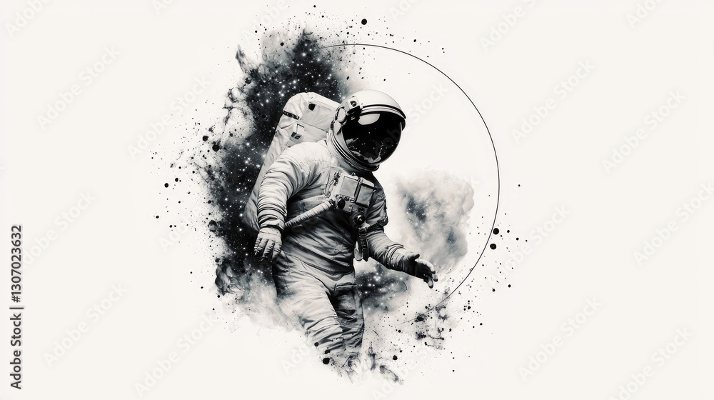 Astronaut Floating in Cosmic Abyss Captured in Monochrome Art Style Astronaut Floating in Cosmic Abyss Captured in Monochrome Art Style