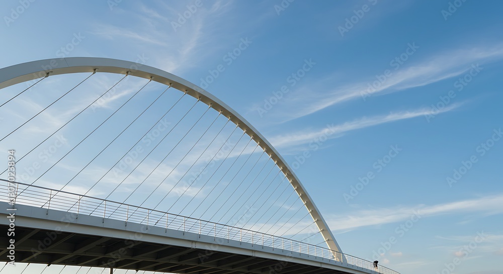 Fototapeta premium Modern arch bridge against blue sky - architectural achievement - travel and design material