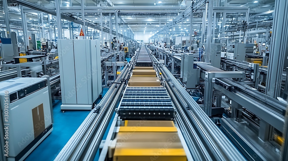 Vast industrial complex filled with highly efficient automated lines showcasing the automation industry Vast industrial complex filled with highly efficient automated lines showcasing the automation industry