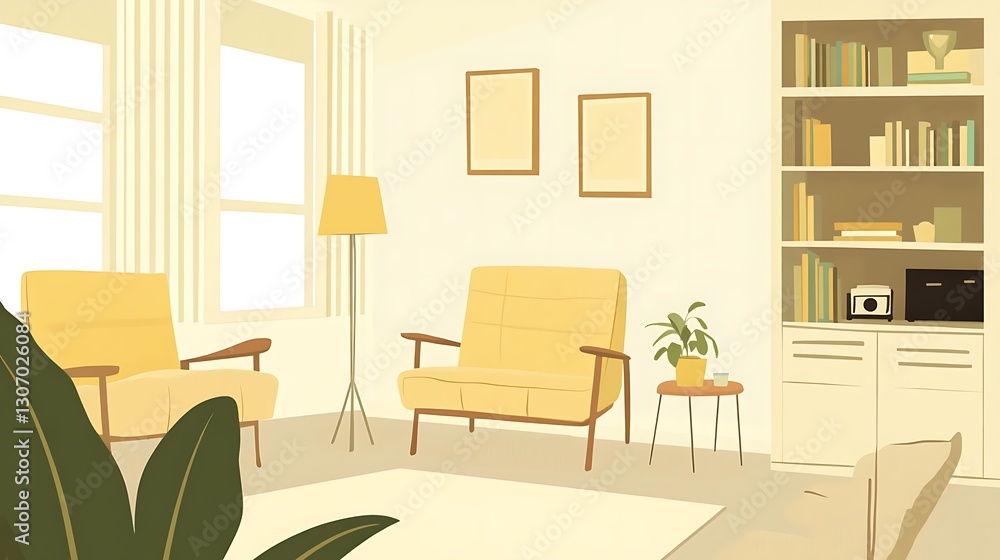 custom made wallpaper toronto digitalTwo yellow chairs beside a floor lamp in the living room