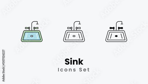 Sink Icons thin line and glyph vector icon stock illustration