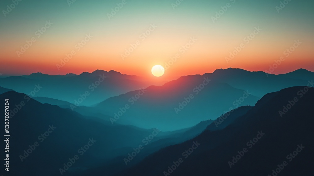 Fototapeta premium Vibrant sunset in mountain landscape