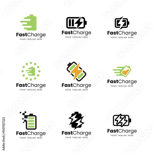Set of Fast charging battery, Electric charge icon, Isolated on black background, Vector illustration
