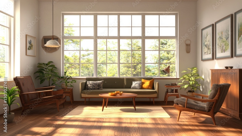 Fototapeta premium A bright and airy living room with a window view