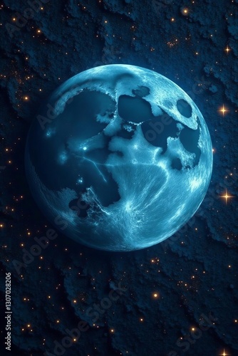 Celestial blue moon, single gold star, aged wood grain , element, sky, mystical