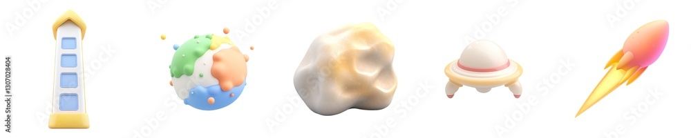 Colorful 3D Space Objects and Fun Shapes Colorful 3D Space Objects and Fun Shapes