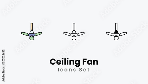 Ceiling Fan Icons thin line and glyph vector icon stock illustration